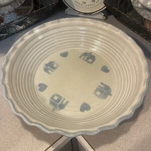Vintage Signed Art Neher Studio 1989 Pottery Farmhouse And Heart Dish 11.5"x3.5"